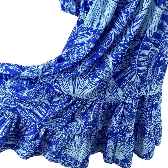 Vtg 80s 90s Two Potato Laguna Beach Midi Tiered Muumuu Dress M Cotton Blue NOS - Picture 7 of 16